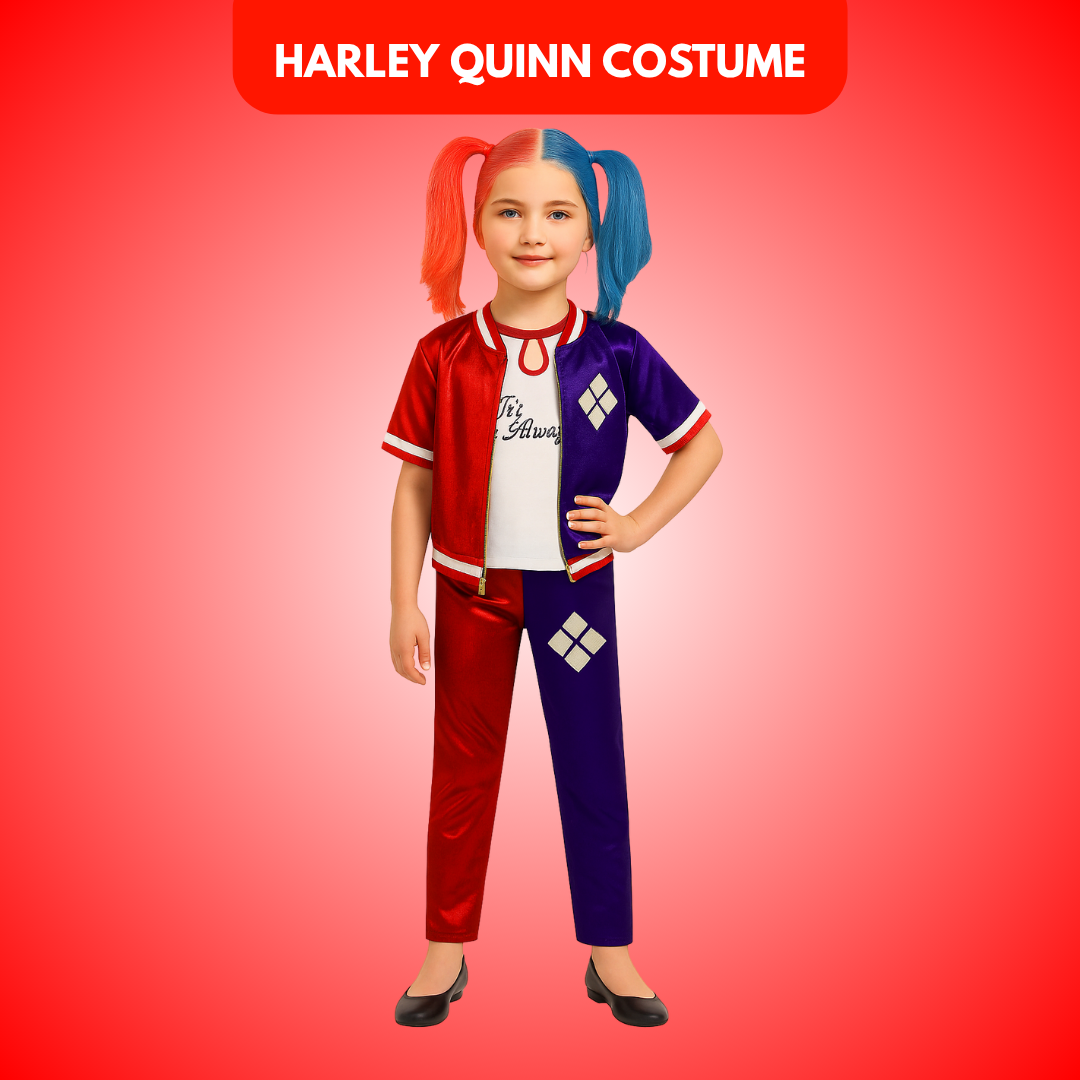 Harley Quinn Red & Blue Costume with Jacket, Pants and Sleevless Tees