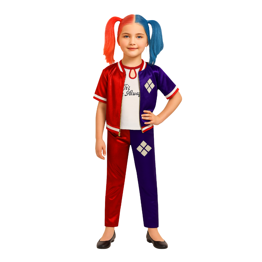 Harley Quinn Red & Blue Costume with Jacket, Pants and Sleevless Tees