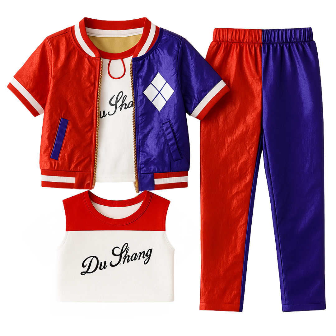 Harley Quinn Red & Blue Costume with Jacket, Pants and Sleevless Tees