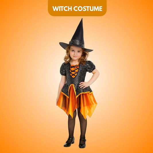 Witch Dress Black and Orange with Witch Hat