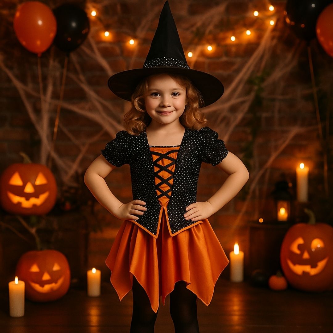 Witch Dress Black and Orange with Witch Hat
