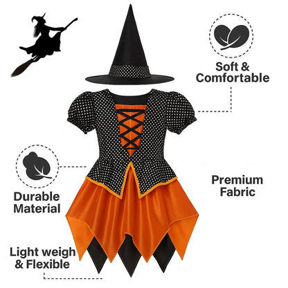 Witch Dress Black and Orange with Witch Hat