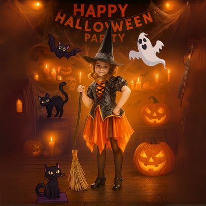 Witch Dress Black and Orange with Witch Hat