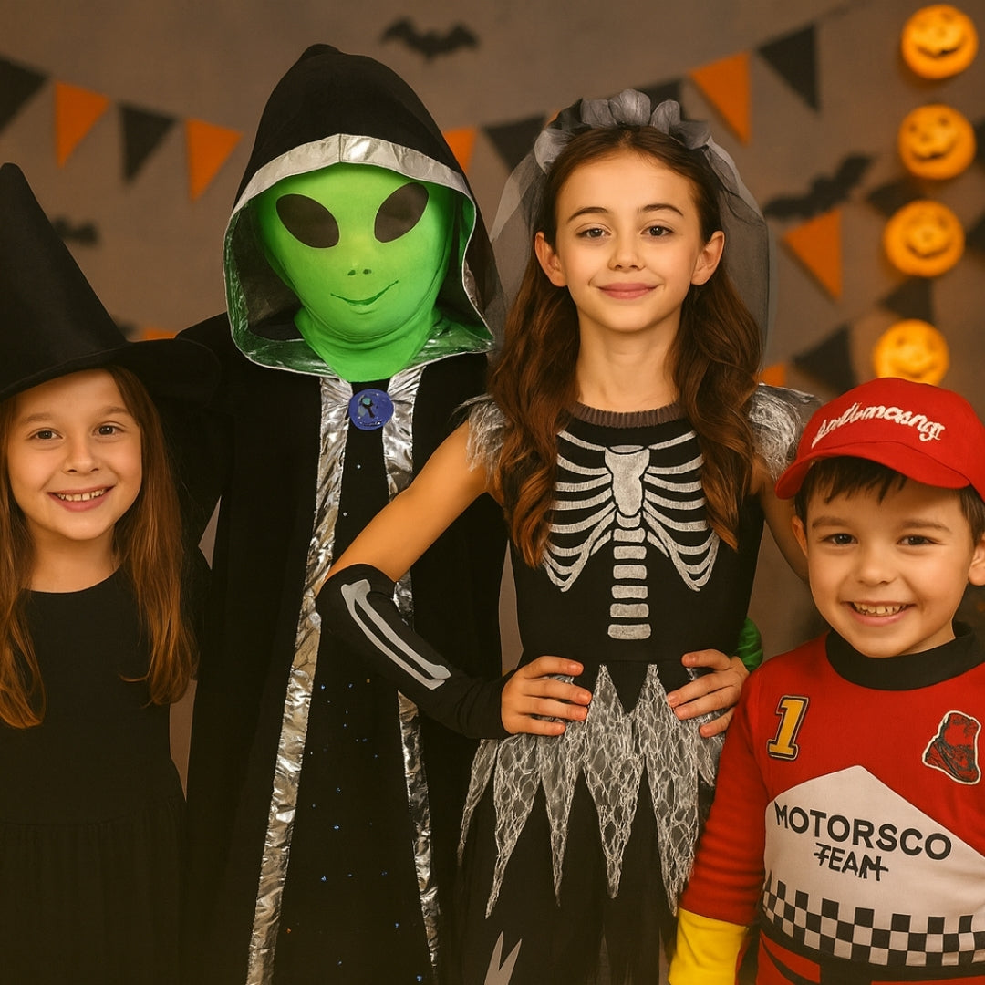 Sassy Skeleton Jumpsuit Costume with Tutu and Floral Headband with White Veil