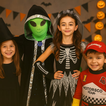 Sassy Skeleton Jumpsuit Costume with Tutu and Floral Headband with White Veil