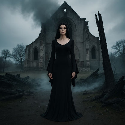 Wednesday Mom Morticia Addams Costume for Adult Woman - Size L