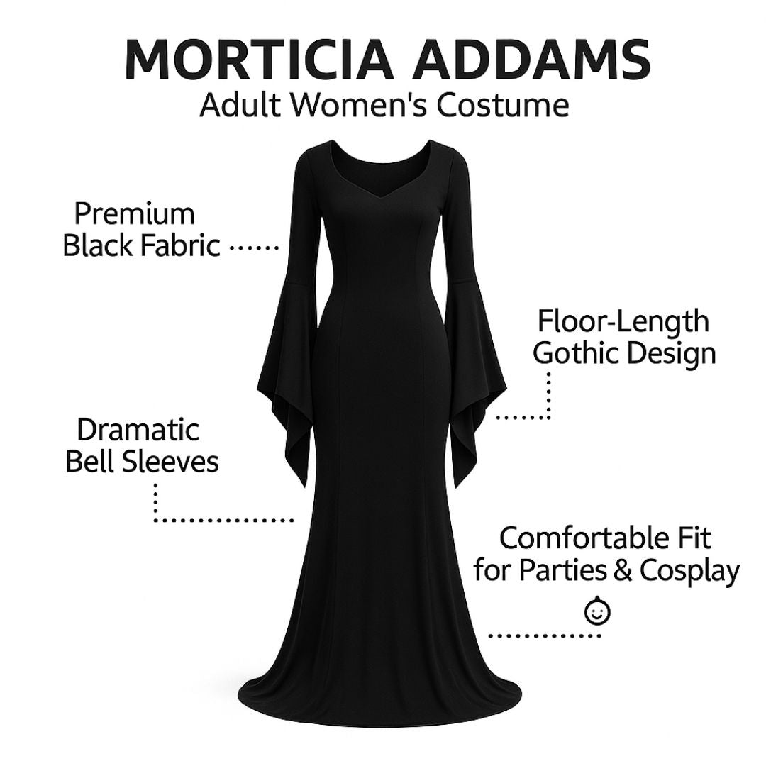 Wednesday Mom Morticia Addams Costume for Adult Woman - Size L