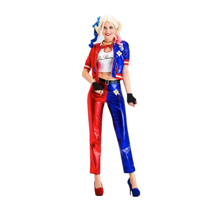 Harley Quinn Red & Blue Adult Costume with Jacket, Pants and Sleeveless Tees