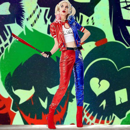 Harley Quinn Red & Blue Adult Costume with Jacket, Pants and Sleeveless Tees