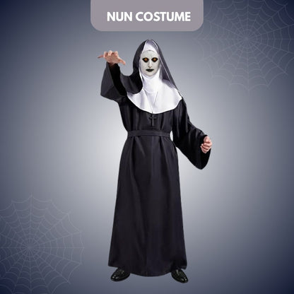 Conjuring Nun Costume Adult Large w/ Waist Belt and Latex Mask - Size L
