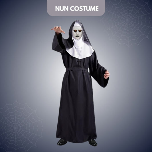 Conjuring Nun Costume Adult Large w/ Waist Belt and Latex Mask - Size L