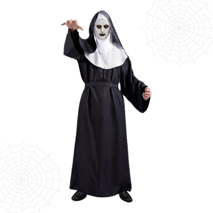 Conjuring Nun Costume Adult Large w/ Waist Belt and Latex Mask - Size L