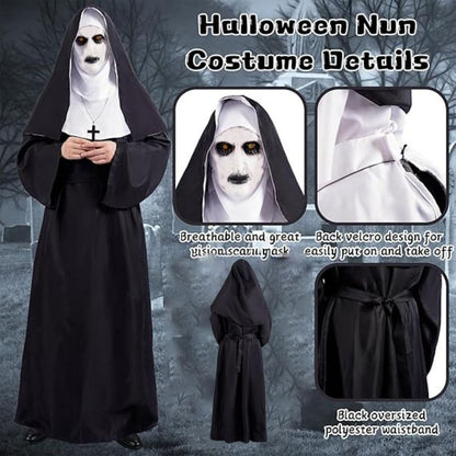 Conjuring Nun Costume Adult Large w/ Waist Belt and Latex Mask - Size L