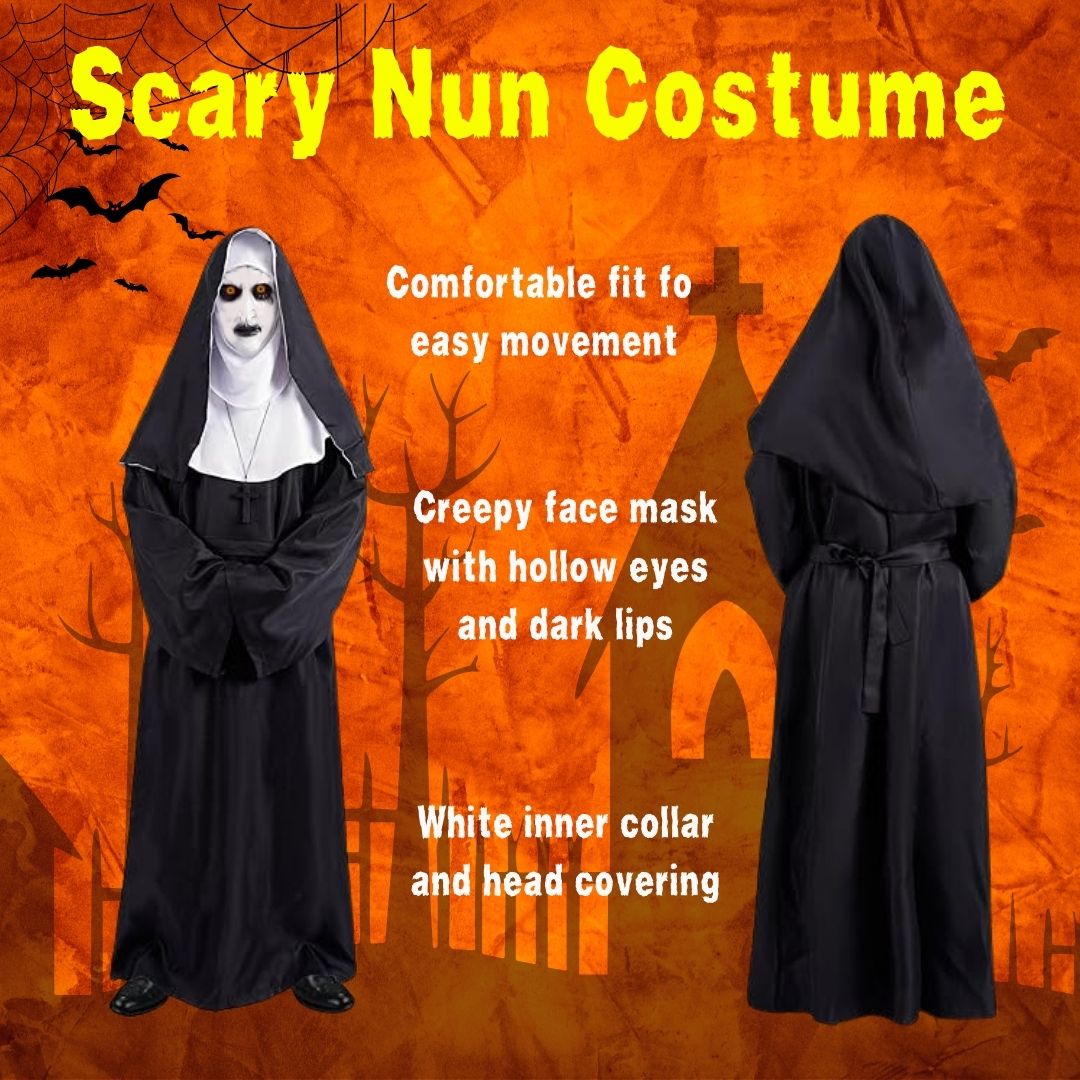 Conjuring Nun Costume Adult Large w/ Waist Belt and Latex Mask - Size L