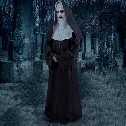 Conjuring Nun Costume Adult Large w/ Waist Belt and Latex Mask - Size L