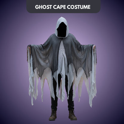 Black & White Net Ghost Poncho with Hood -  Free Size