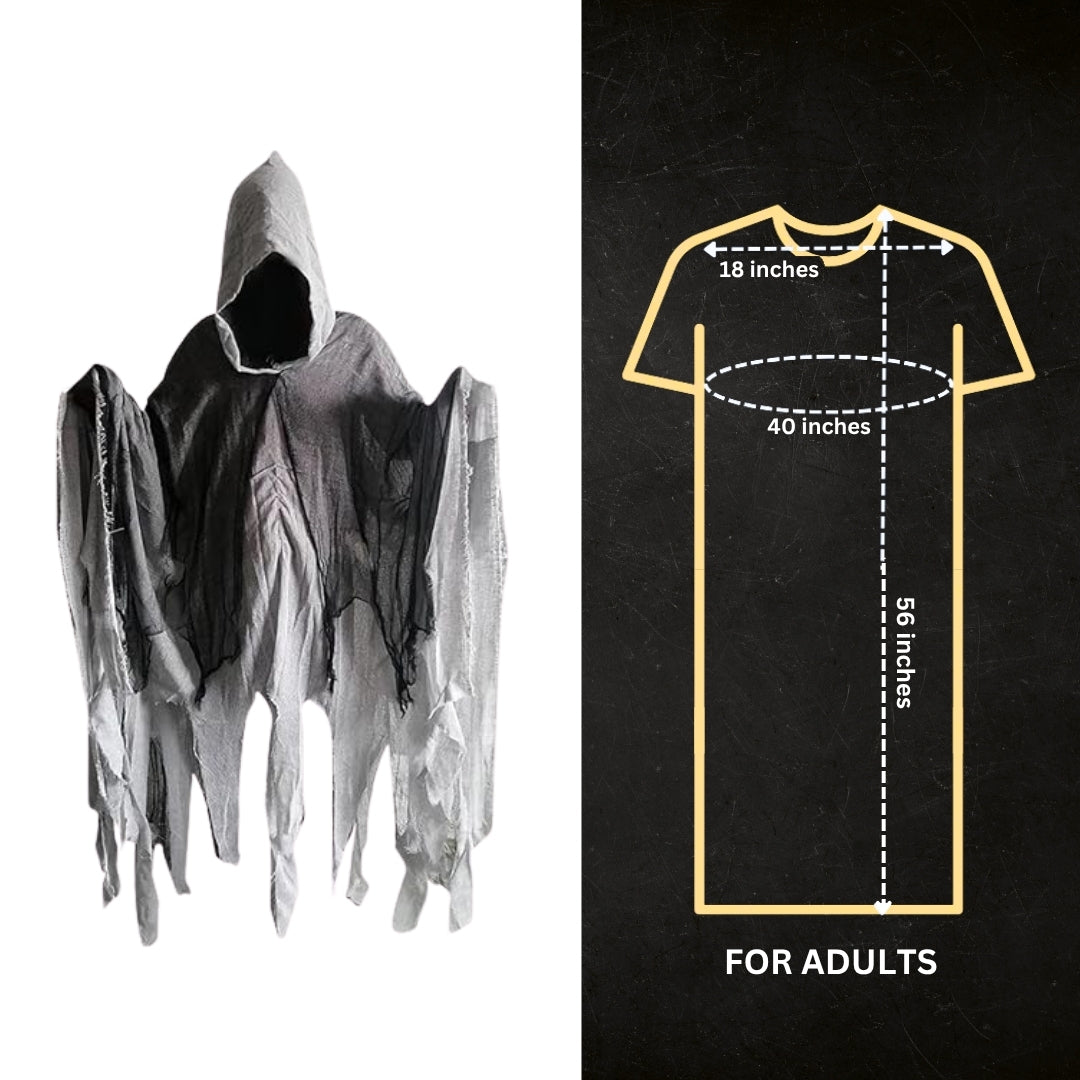 Black & White Net Ghost Poncho with Hood -  Free Size