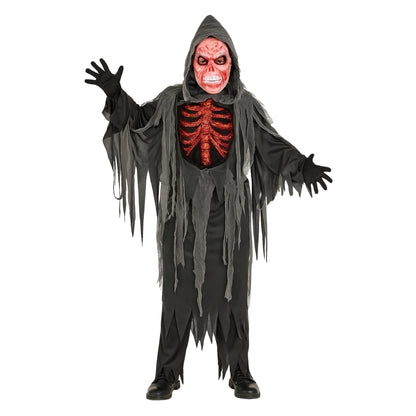 Spooky Smoldering Reaper Horror Kids Costume with Blood Red Mask