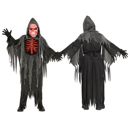 Spooky Smoldering Reaper Horror Kids Costume with Blood Red Mask