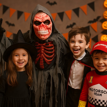 Spooky Smoldering Reaper Horror Kids Costume with Blood Red Mask