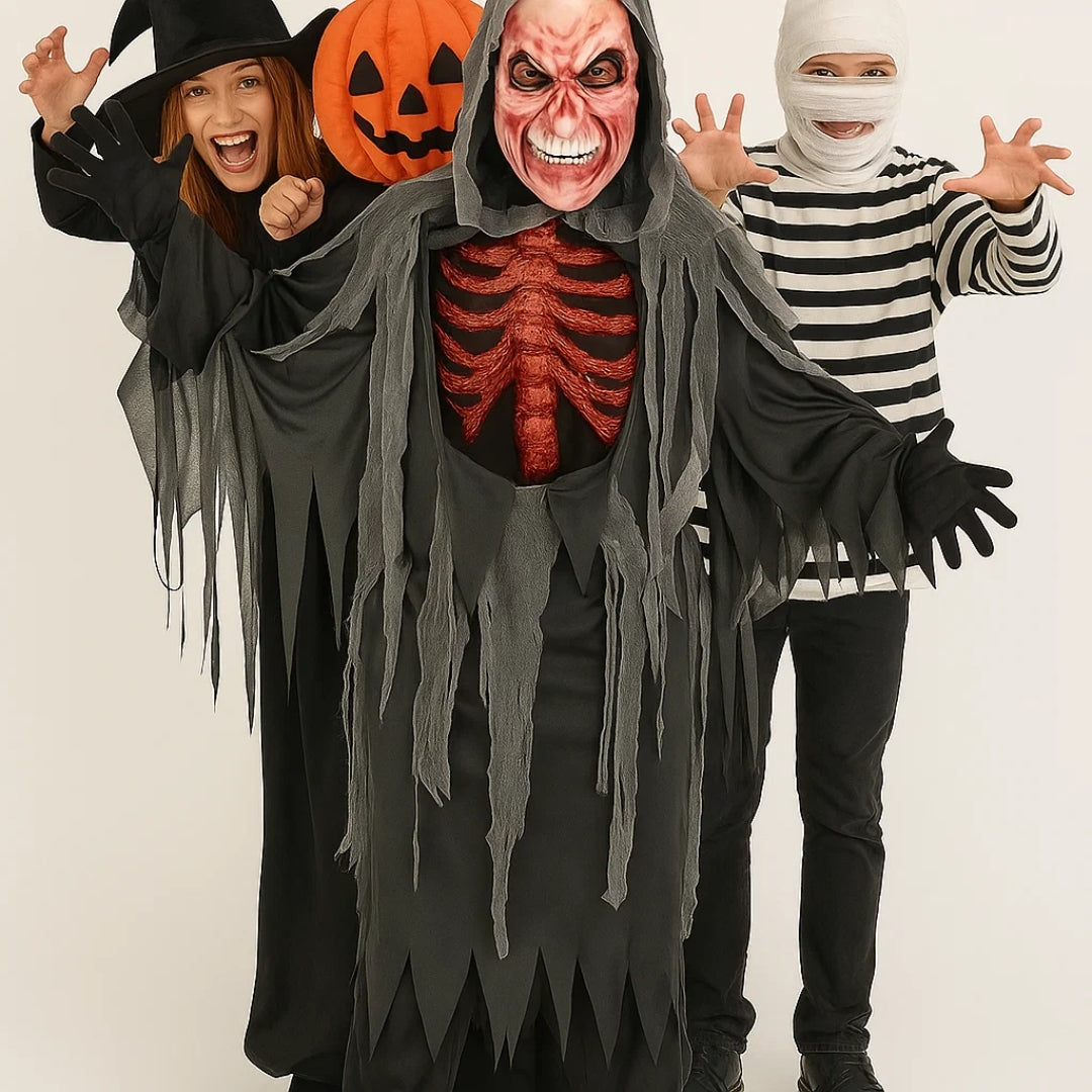 Spooky Smoldering Reaper Horror Kids Costume with Blood Red Mask