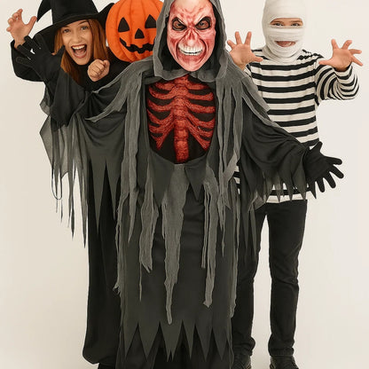 Spooky Smoldering Reaper Horror Kids Costume with Blood Red Mask