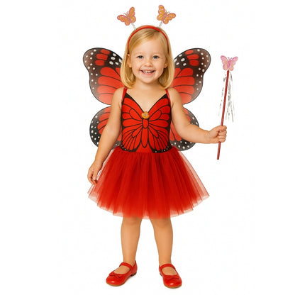 Red Butterfly Wings with Tutu, Headband & Wand Set