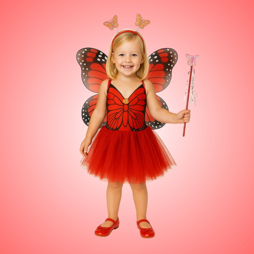 Red Butterfly Wings with Tutu, Headband & Wand Set