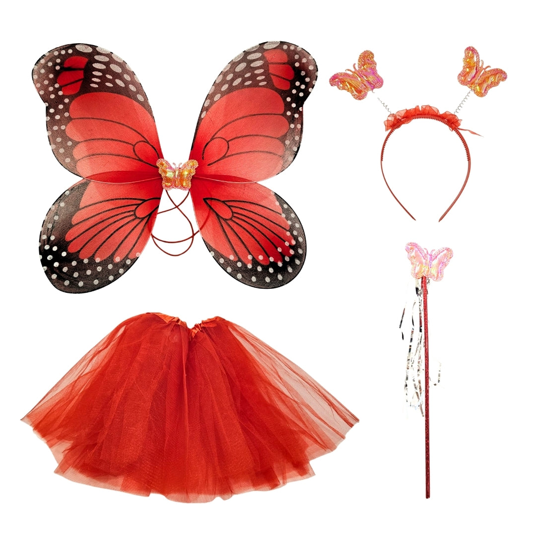 Red Butterfly Wings with Tutu, Headband & Wand Set