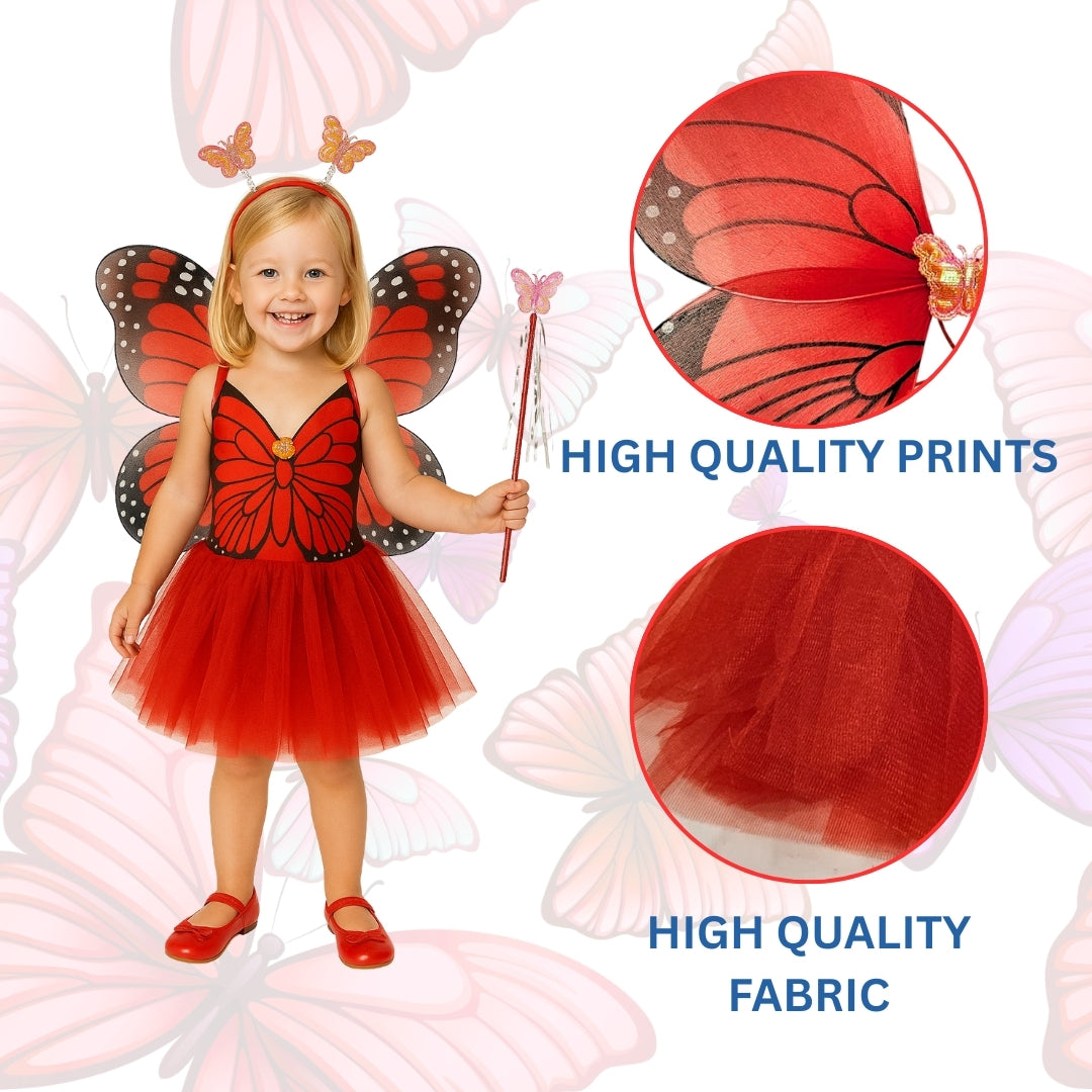 Red Butterfly Wings with Tutu, Headband & Wand Set