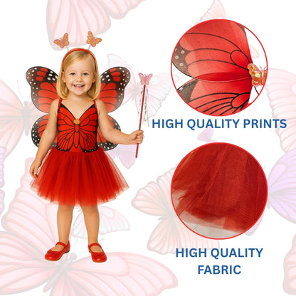 Red Butterfly Wings with Tutu, Headband & Wand Set