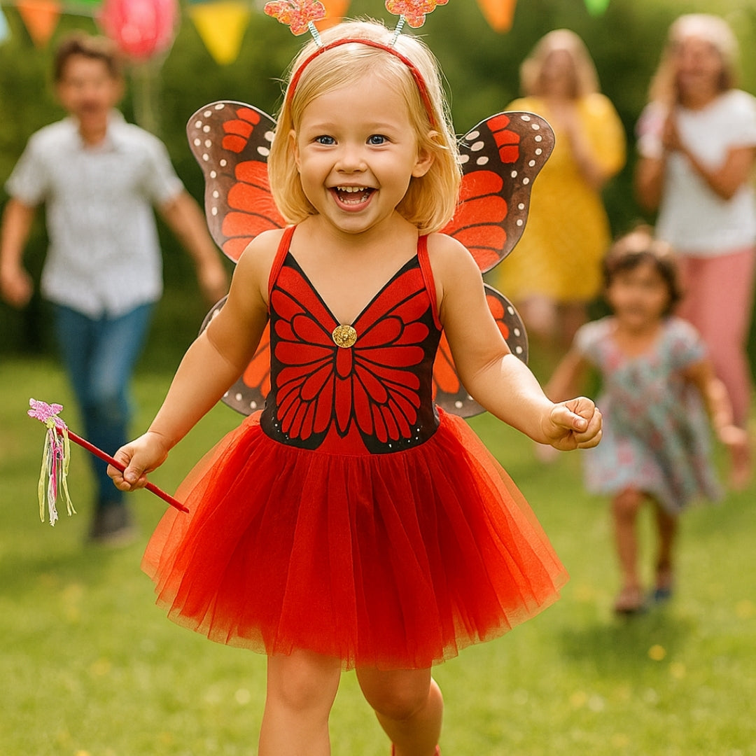 Red Butterfly Wings with Tutu, Headband & Wand Set