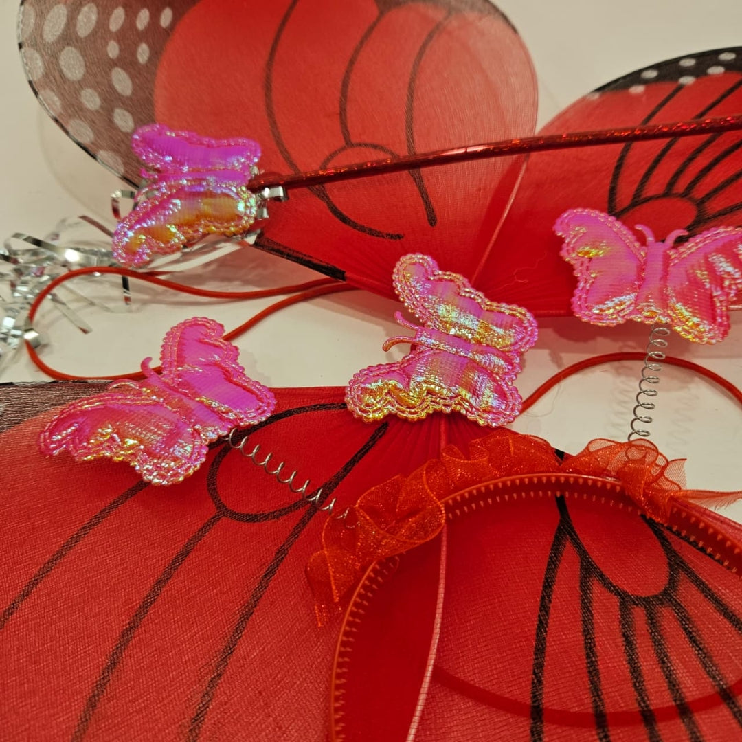 Red Butterfly Wings with Tutu, Headband & Wand Set