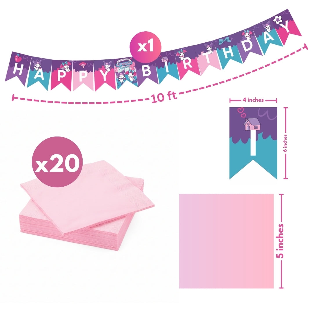 Kuromi Party Tableware & Decoration Combo Set - 51PC