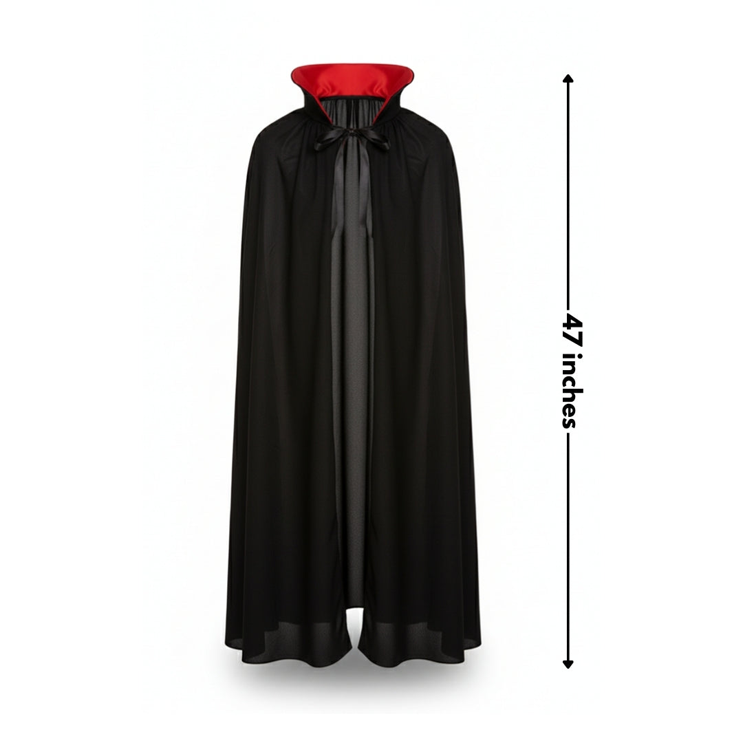 Black Vampire Cape with Red Collar for Young Adults - 1PC