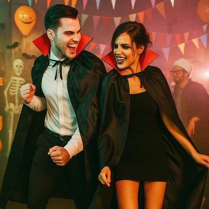 Black Vampire Cape with Red Collar for Young Adults - 1PC