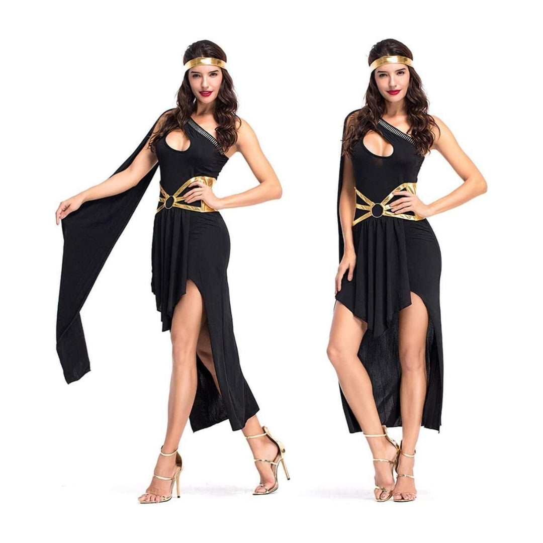 Fancy Greek Goddess Black Halloween Costume w/ Golden Belt