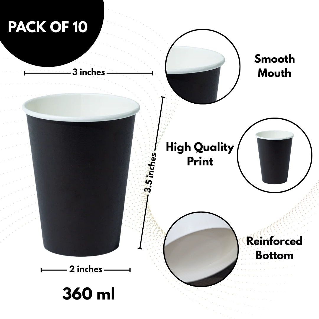 Black Solid Paper Cups 350ML-10PC