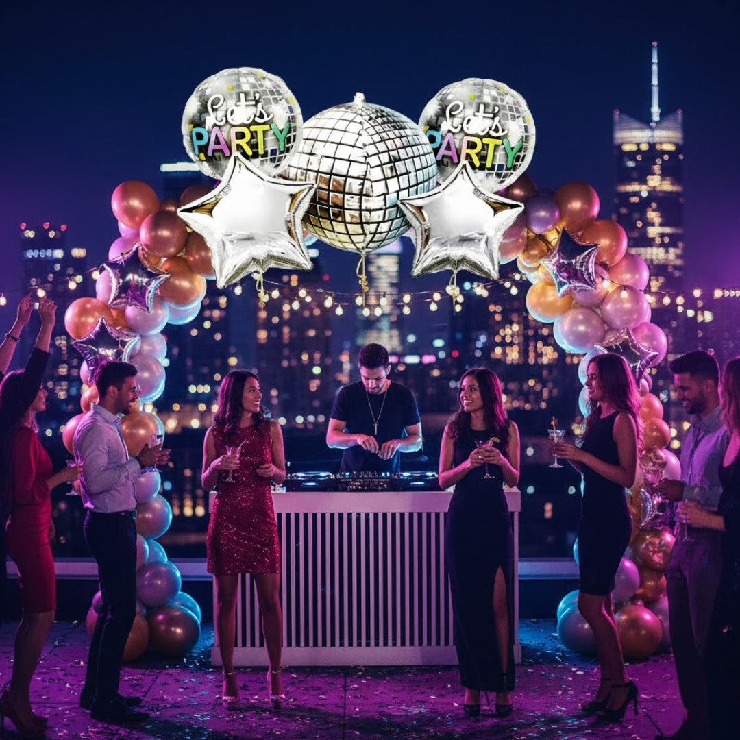 Let's Party Disco Ball & Star Balloons - 5PC