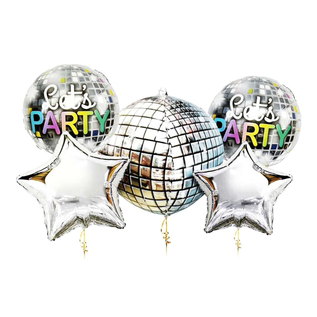 Let's Party Disco Ball & Star Balloons - 5PC
