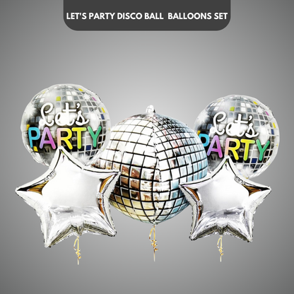 Let's Party Disco Ball & Star Balloons - 5PC