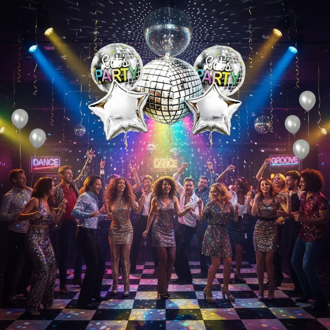 Let's Party Disco Ball & Star Balloons - 5PC
