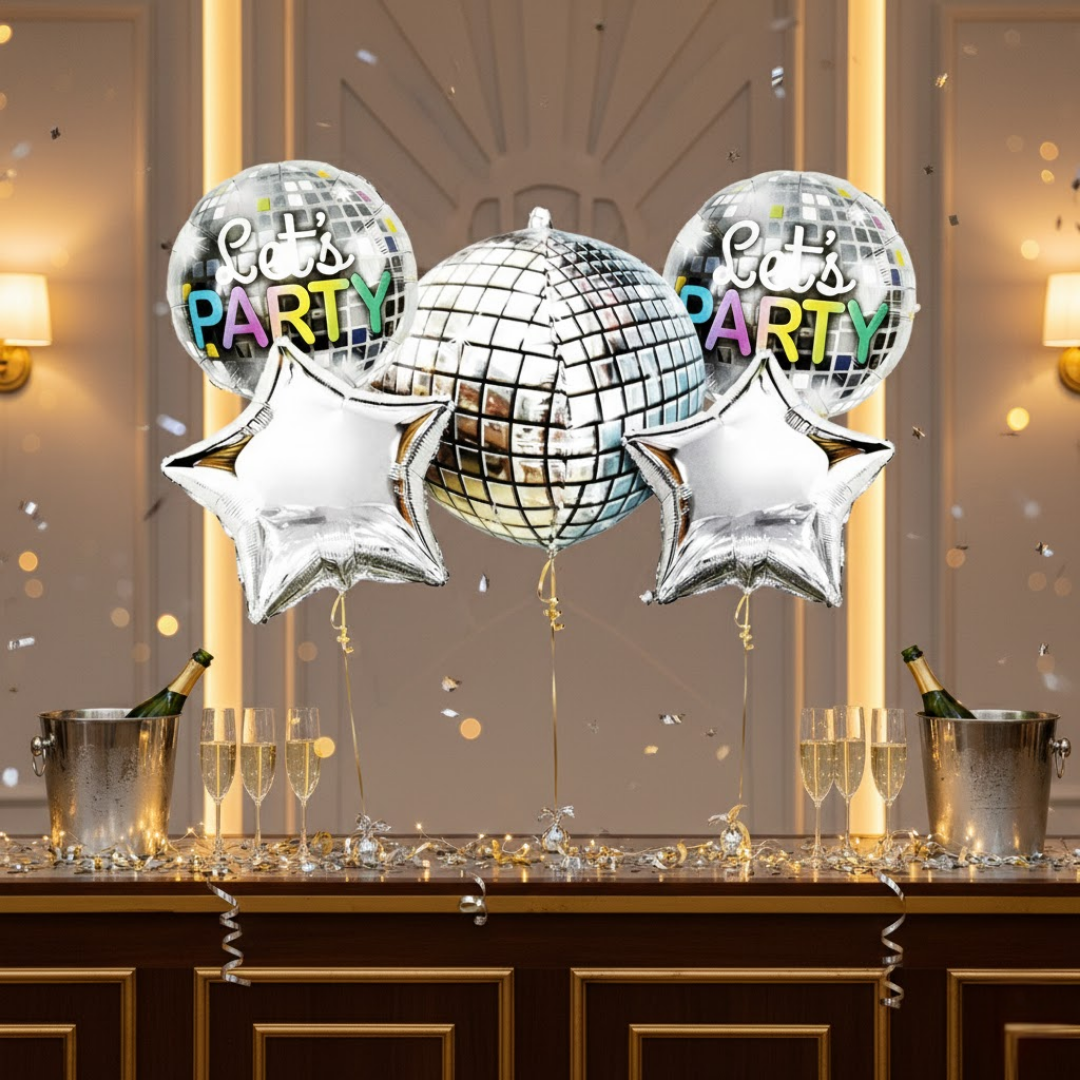 Let's Party Disco Ball & Star Balloons - 5PC