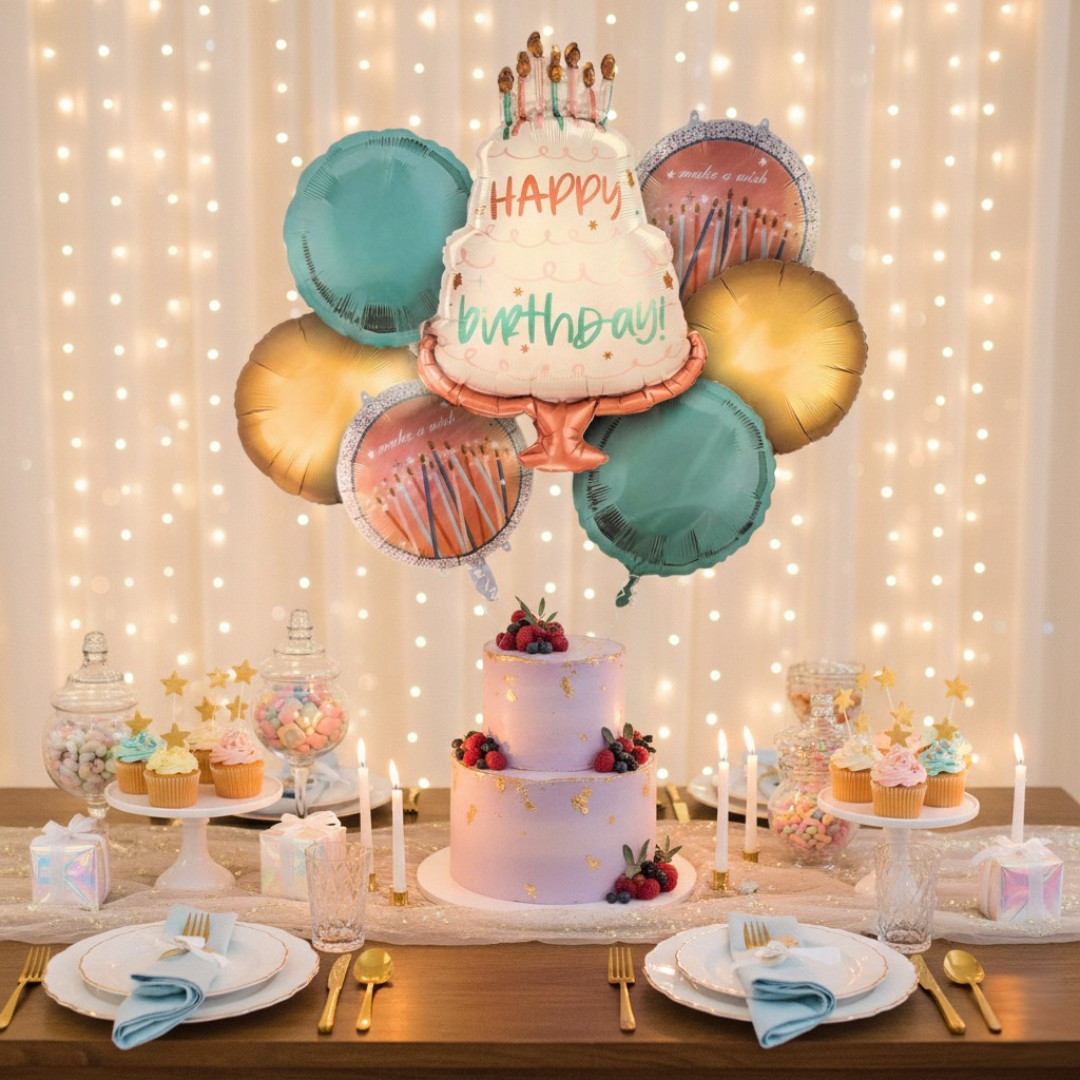 Make a Wish Happy Birthday Pastel Balloons Set - 7PC