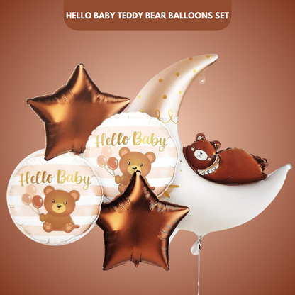 Hello Baby Teddy Bear & Stars Balloon - 5PC