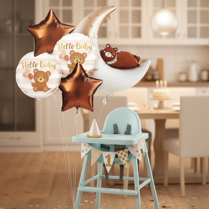 Hello Baby Teddy Bear & Stars Balloon - 5PC