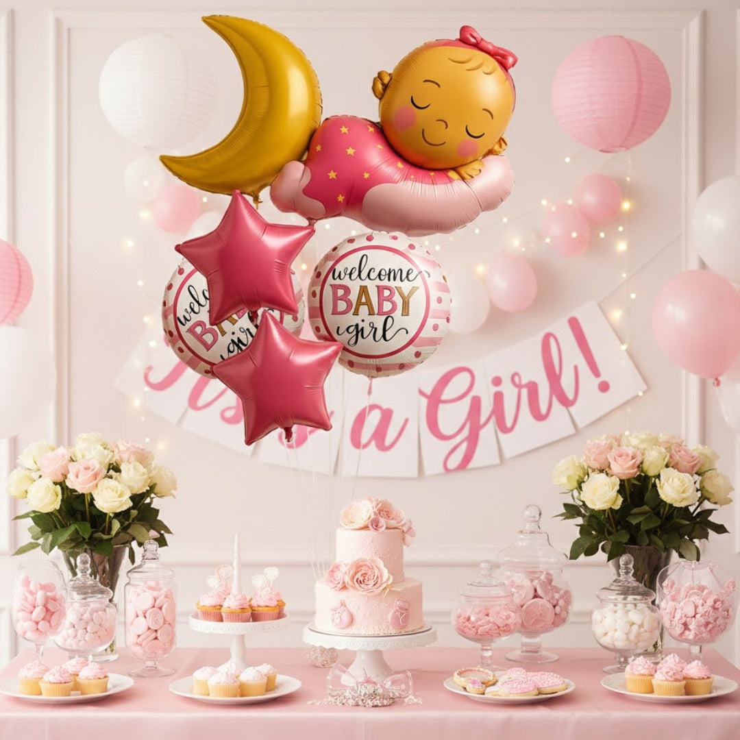 Welcome Baby Girl Balloon Set - 6PC