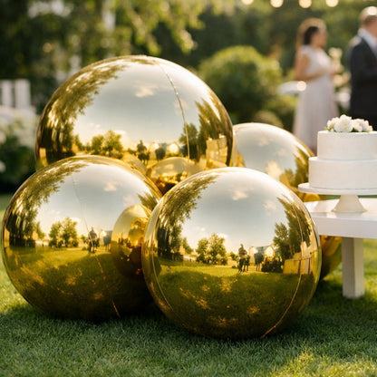 Large Gold Mirror Orbz Foil Balloon 60 Inches | Premium Metallic Sphere Balloon | Helium Supported Luxury Party Decoration for Birthday, Wedding & Anniversary Decor