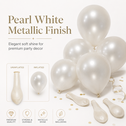 Pearl White Metallic Balloons - 10 inches - Pack fo 50