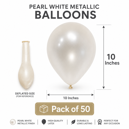 Pearl White Metallic Balloons - 10 inches - Pack fo 50